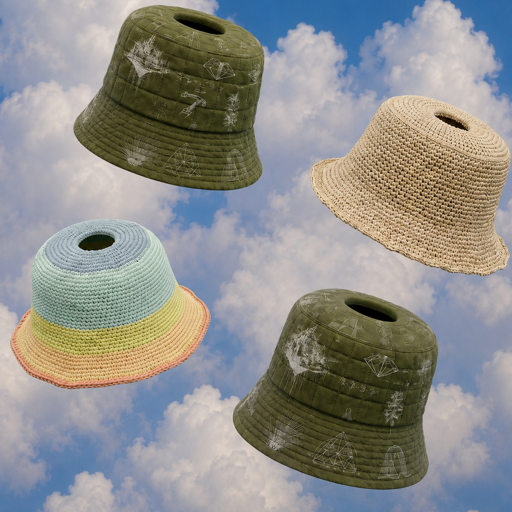 The HolyHats lineup floating in the clouds โ Edge blueprint olive plus crochet colorways